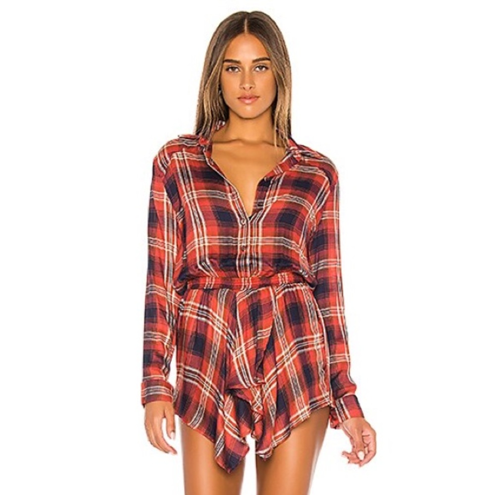 Blue Life Marsha Romper in Risky Red Plaid - NEW - Small